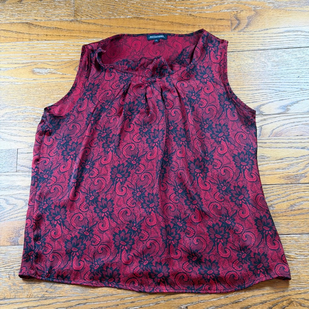 Coquette Sheer Dark Romantic Blouse Floral‎ Lace Print Sleeveless Woman's Large